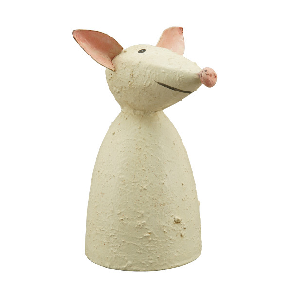 Zaunhocker Bauernhoftier Schwein used look, kleines Metallschweinchen creme, 18cm