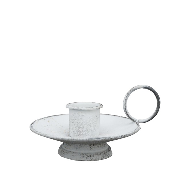 Kerzenhalter Kammerleuchte mit Henkel antik-weiß 10cm Metall