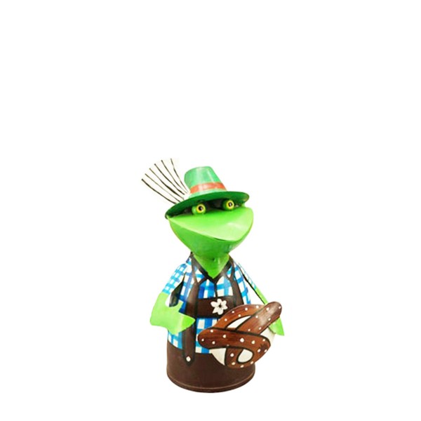 Zaunhocker Frosch Sepp mit Breze 20cm Metall