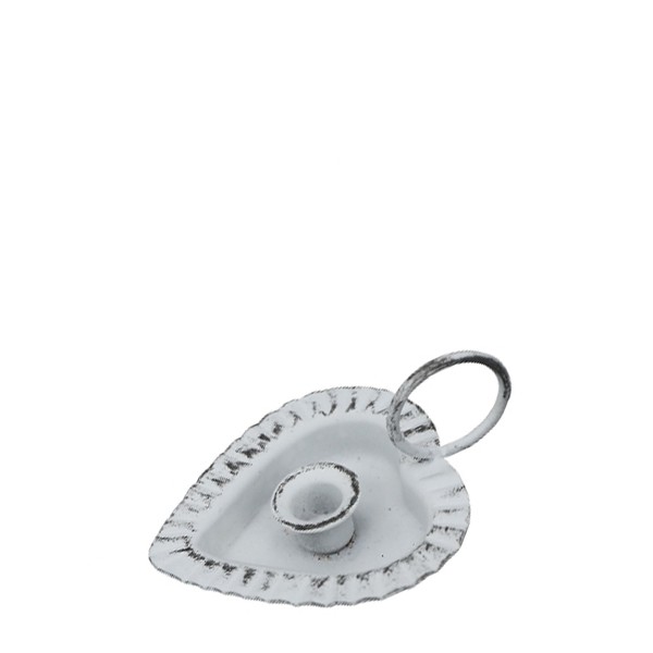 Kerzenhalter antik-weiß herzform mit Henkel 8x4cm Metall