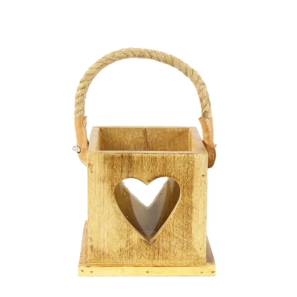 Laterne mit Herz und Jutekordel 14x15cm Holz zum Hängen und Stellen