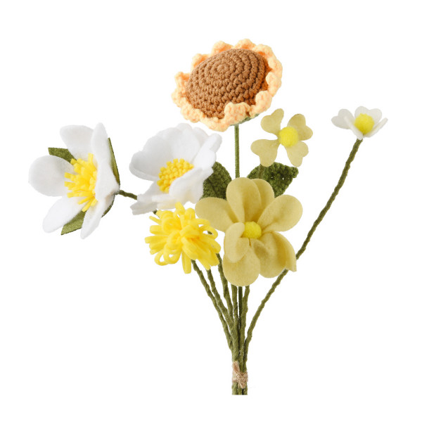 Deko Blumenstrauß aus Wolle und Filz, Blüte gehäckelt, 45cm
