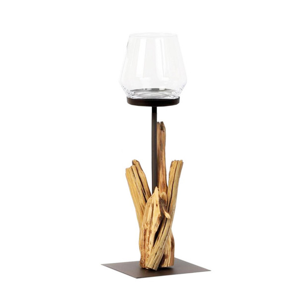 Holz Windlicht Raisa Naturholz, rustikales Eisenwindlicht mit Schwemmholz, 40cm, WMG Grünberger