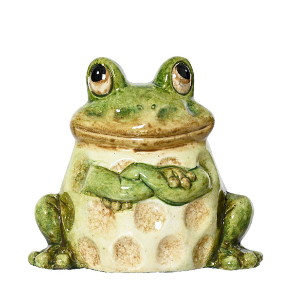 Deko Frosch grün-braun, Gartenfrosch aus Terracotta, 7cm