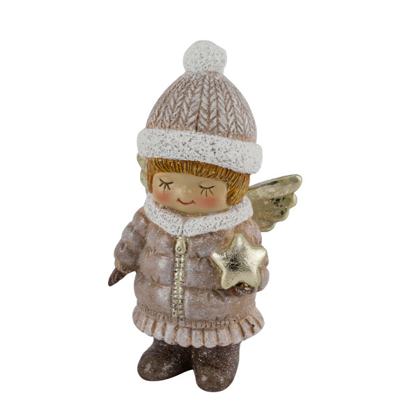 Deko Weihnachtsengel mit Herz, putziges Engel-Mädchen mit Pudelmütze, 11cm