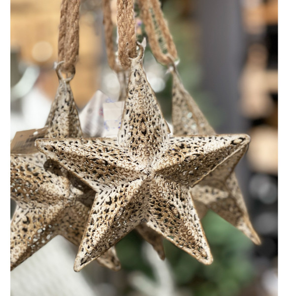 Deko Metallstern, Antik grau-creme im 3D-Ornament-Look, Ø14cm