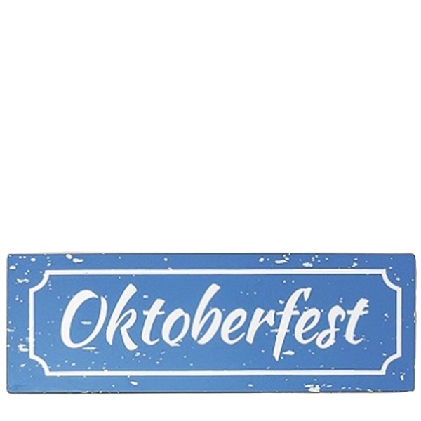 Deko Schild Oktoberfest, weiß-blau, used look, 30cm, Metall, Boltze