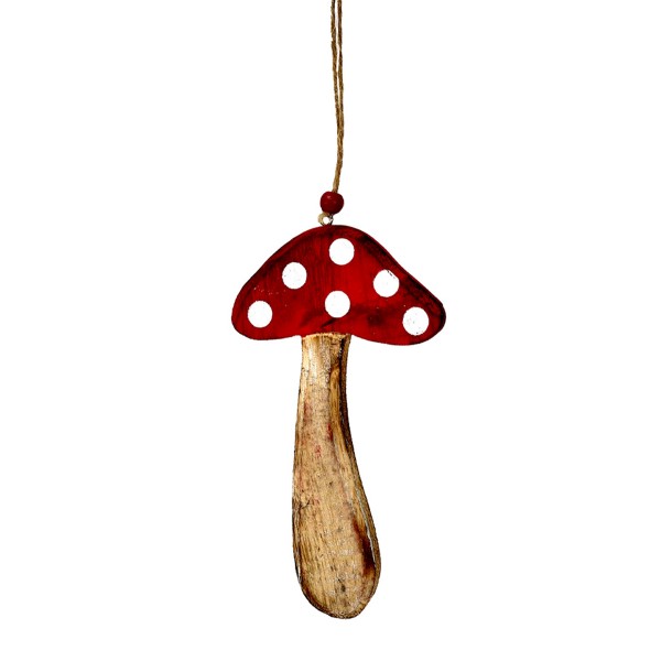 Deko Holz Fliegenpilz, natur-rot, 17cm, Hänger