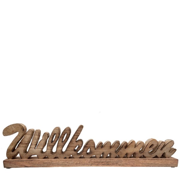 Holz Schriftzug: Willkommen auf Holzsockel, 48cm