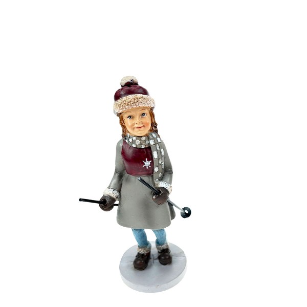 Winterkind Nostalgie Mädchen mit Skistöcke 14cm