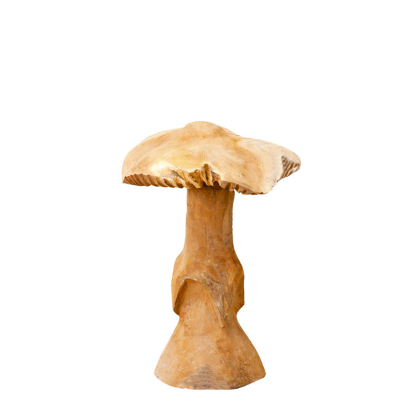 Deko Pilz Teak, großer rustikaler Holzpilz mit gewellter Kappe, 45cm