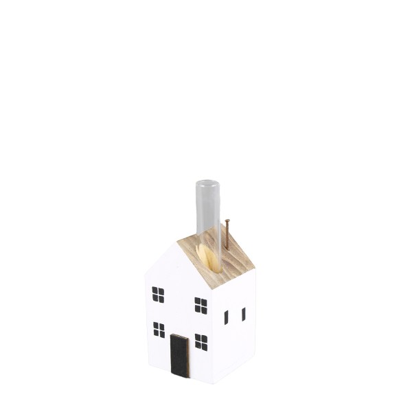 Blumenvase Haus mit Reagenzglas weiß/natur 5x8cm Holz