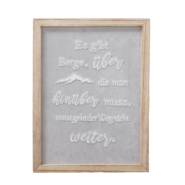 Holz Schild Berge mit Spruch helles grau 40x30cm Boltze