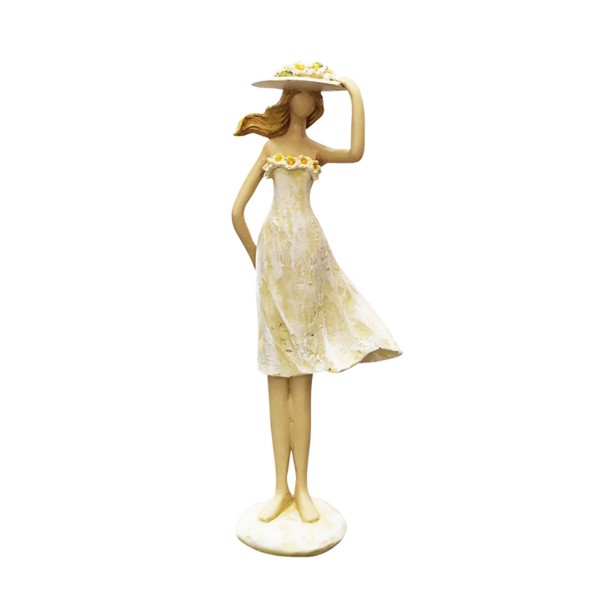 Dekofigur Mädchen im Blumenkleid, Frau Sannie, creme, 36cm, Polyresin