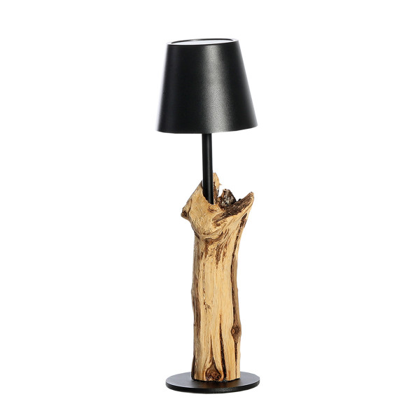 LED Windlicht Raisa Natural, rustikales Naturholzwinlicht mit LED Lampe schwarz, 37cm, WMG Grünberge