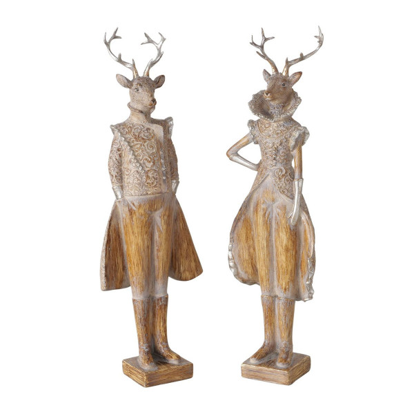 Deko Hirschpaar Jenno, edle Winterhirsche im Frack oder Kleid, 42cm, Boltze Home Collections
