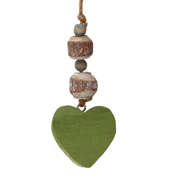 Holz Herz mit 2 Birkenholz Kugeln, grün, 17cm, Hänger