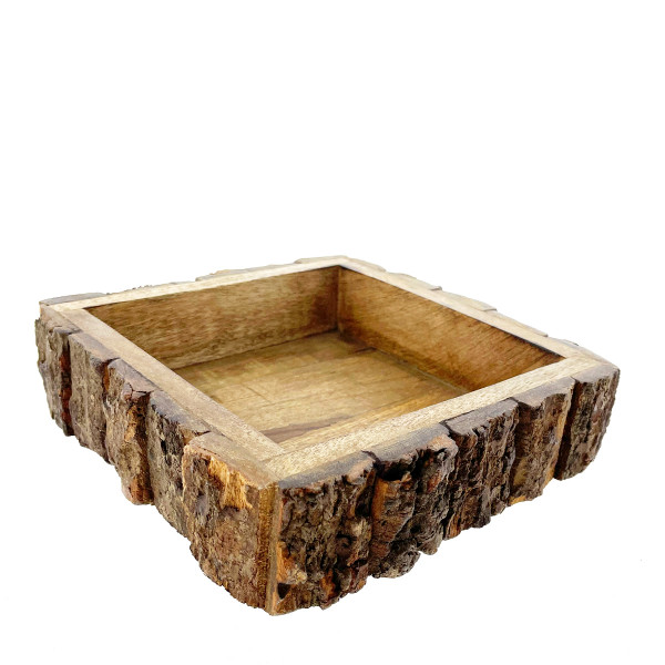 Holz Serviettenhalter Natur, Serviettenbox mit Rinde, 22x22x5cm