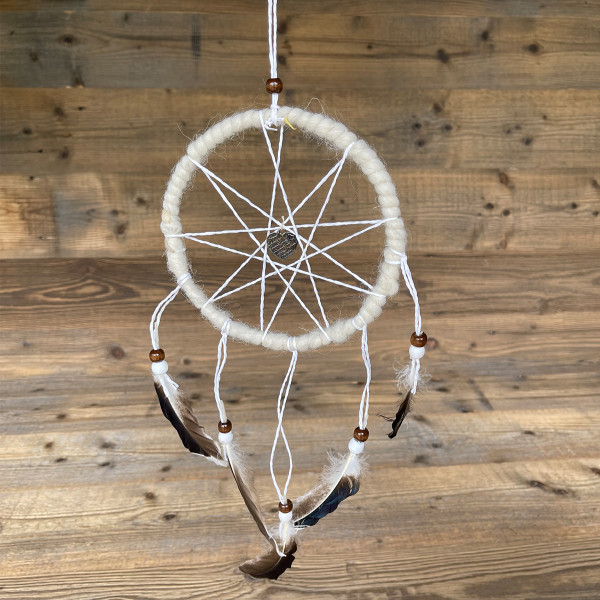 Deko Traumfänger Boho, Dreamcatcher mit Federn, braun oder creme, Ø15cm