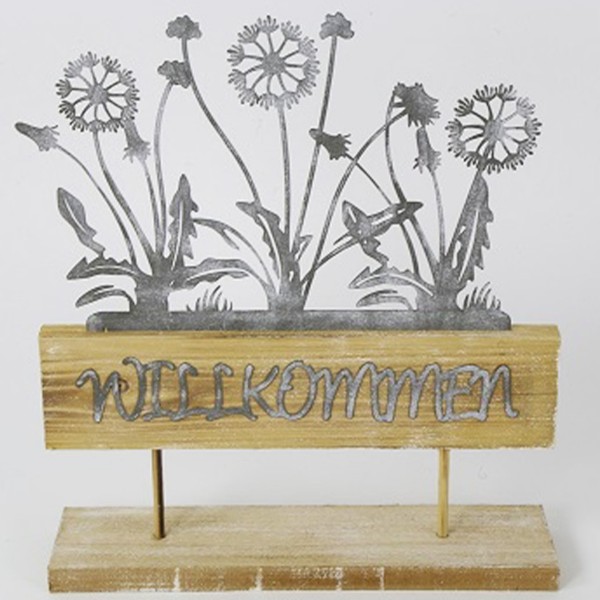 Dekoobjekt Blumenkasten, Willkommen, 32cm, Holzständer