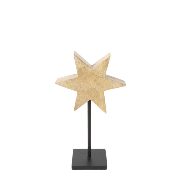 Deko Stern Naturholz, Holzstern mit Maserung Natur auf Metallständer, 25cm