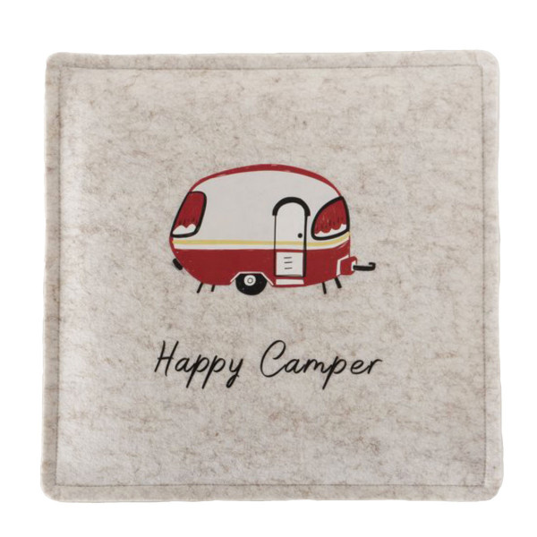 Filz Sitzkissen Camping, Happy Camper rot, 35x35cm, Boltze Home Collections