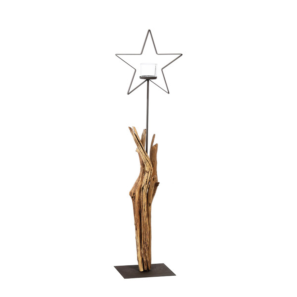 Holz Windlicht Stern, Treibholz/Eisen, 130cm, WMG Grünberger