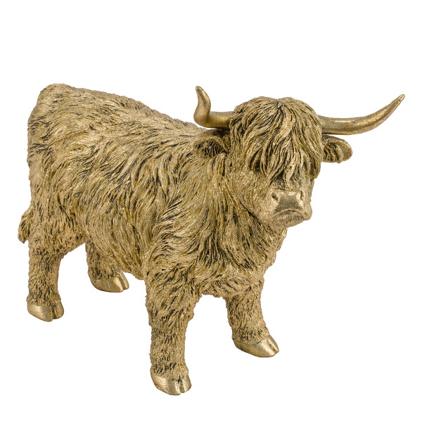 Deko Kuh Yak Weihnachten, Schottisches Hochlandrind Yak gold, 33cm
