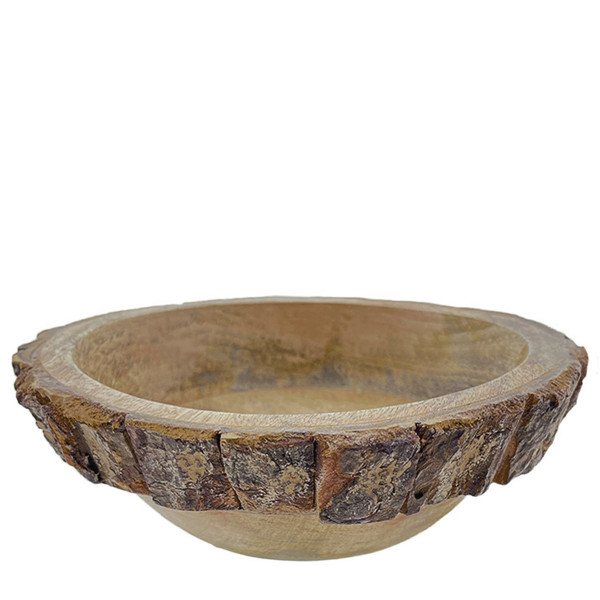 Holzschale Natur, rustikale Mangoschale mit Rinde, Ø22cm