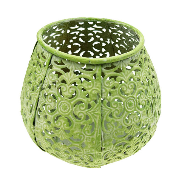 Deko Windlicht Ornament, Kerzenhalter grün, shabby chic, 10x8cm, Metall
