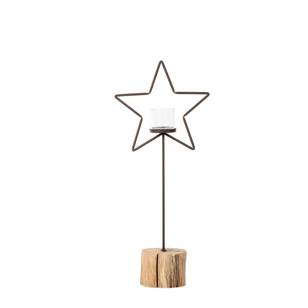 Windlicht Weihnachtsstern, Eisenstern auf rustikalem Holzfuß natur, 60cm, WMG Grünberger