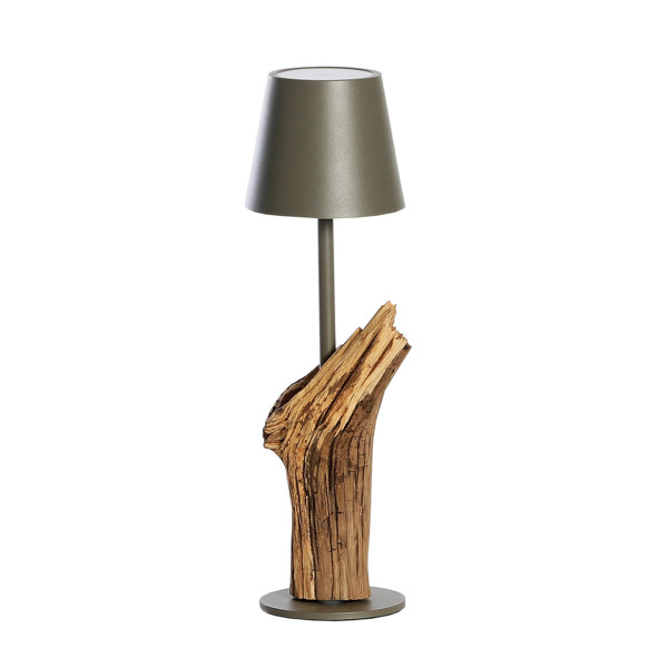 LED Windlicht Raisa Natural, rustikales Naturholzwinlicht mit LED Lampe taupe, 37cm, WMG Grünberger