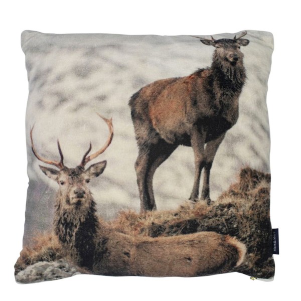 Samt Kissen, Hirsch, Schnee am Berg, 45x45cm, Mars &amp; More