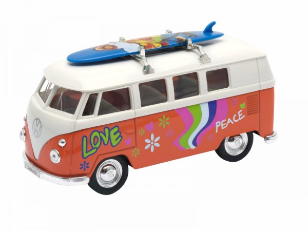 Deko VW Bus T1 mit Surfboard und Hippie Design, 12cm, dunkles orange