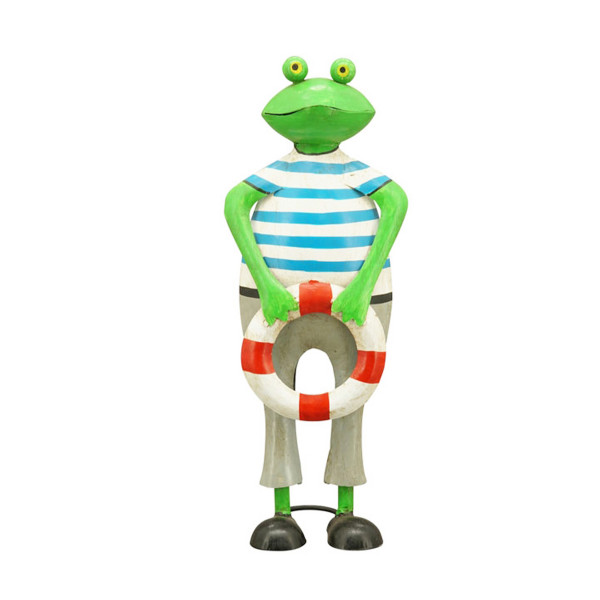 Deko Frosch Rettungsschwimmer, Metallfrosch mit Rettungsring, 48cm