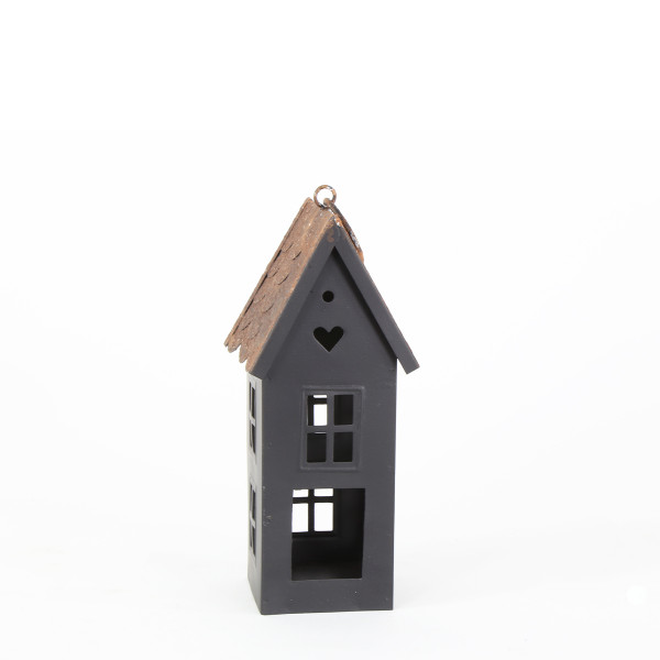 Deko Windlicht Haus, Metallhaus mit Herz, rost-schwarz, 18cm, Metall