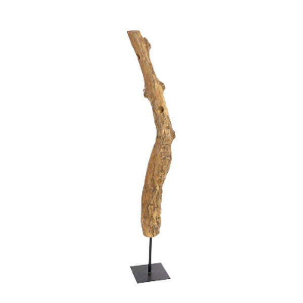 Holz Flaschenständer Naturast, Teakholzstamm auf Metallfuß, 170cm