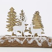 Hirsch und Wald auf Baumstamm beschneit natur/weiß 25cm