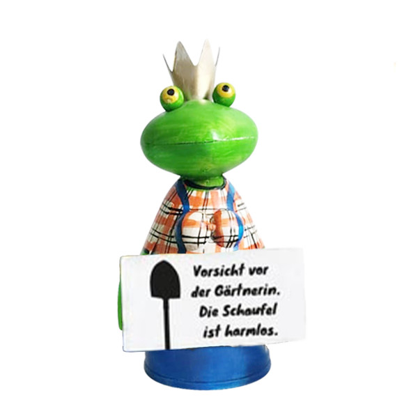 Zaunhocker Frosch Gärtner, Metallfrosch mit Spruch: Vorsicht vor der Gärtnerin..., 14x21cm