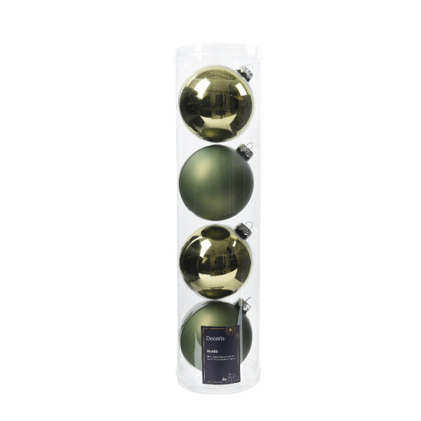 Weihnachtsbaumkugeln aus Glas, rosmaringrün glanz/matt, Ø10cm, 4St/Box, Decoris