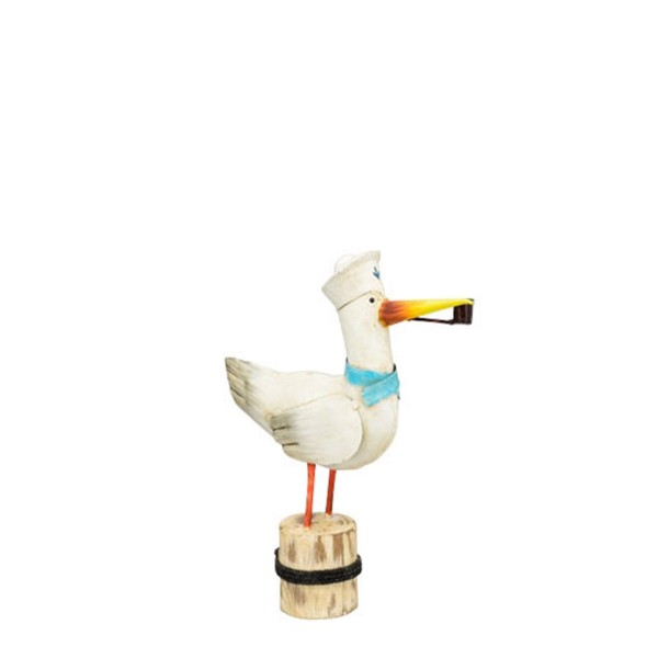 Möwe Kanu mit Pfeife blauer Schal 24x32cm Metall