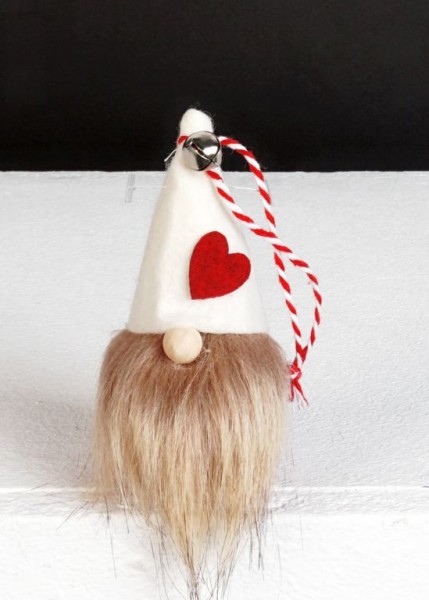 Wichtel &quot;Peter&quot;, 9cm, weiße Filzmütze, zum Hängen