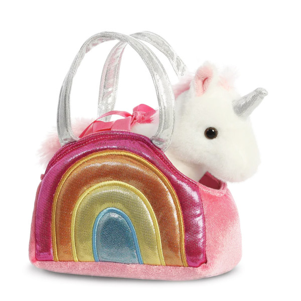 Plüsch Tasche mit Einhorn Regenbogen, weiß/rosa, Fancy Pals, 20cm, Aurora