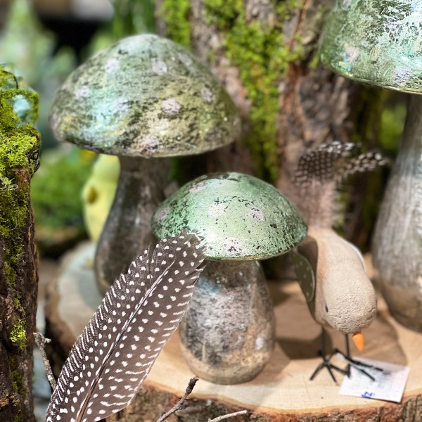 Deko Pilz, silber-grün, 9x12cm, Glas