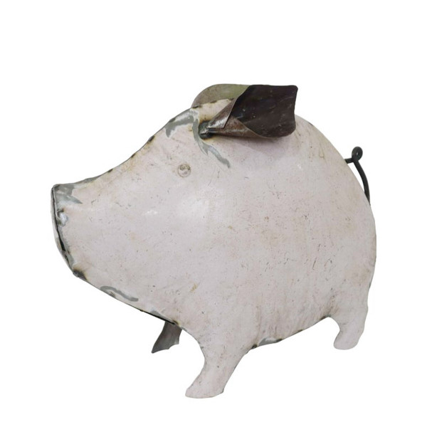 Deko Schwein used look, Metallschwein cremeweiß-grau, 40x36cm