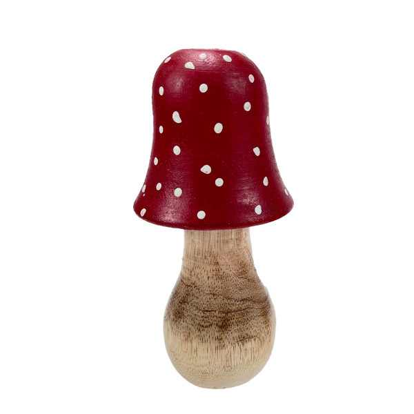 Deko Holzpilz, Fliegenpilz, natur/rot, schmale Kappe, 15x7cm