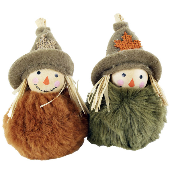 Deko Vogelscheuchen Halloween, Plüsch Vogelscheuche orange und grün, 12cm, Hänger