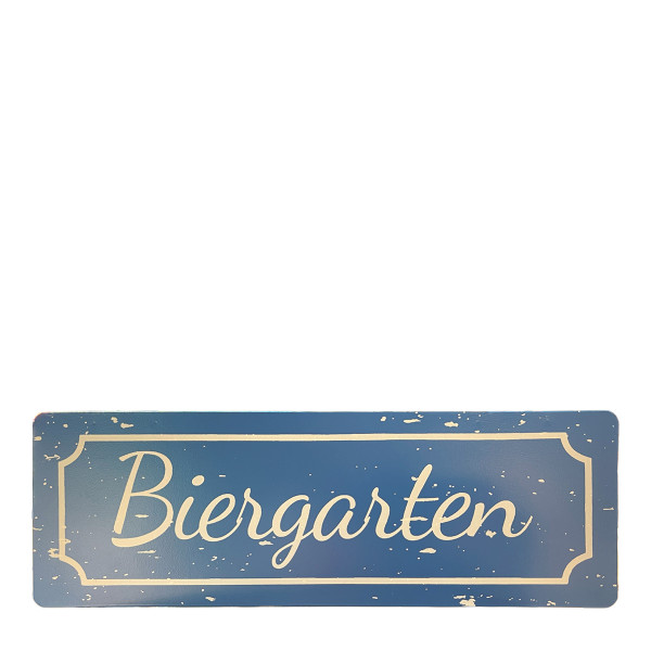 Deko Schild Biergarten, Metallschild used look blau-beige, 30cm, Boltze Home Collections