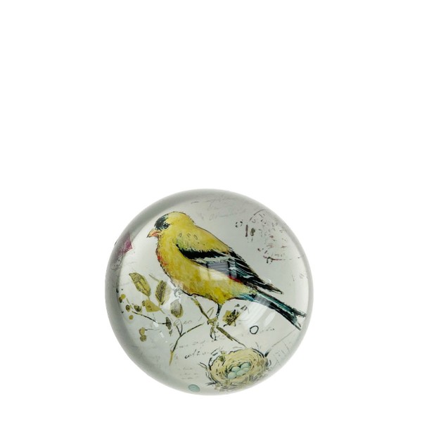 Deko Glas Briefbeschwerer, Vogel mit Nest, creme, 7cm