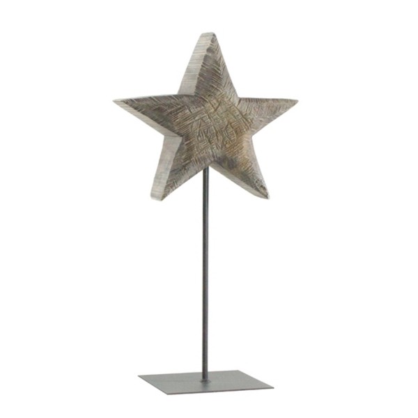 Holz Stern, grau auf Metallständer, 100cm, WMG - Grünberger